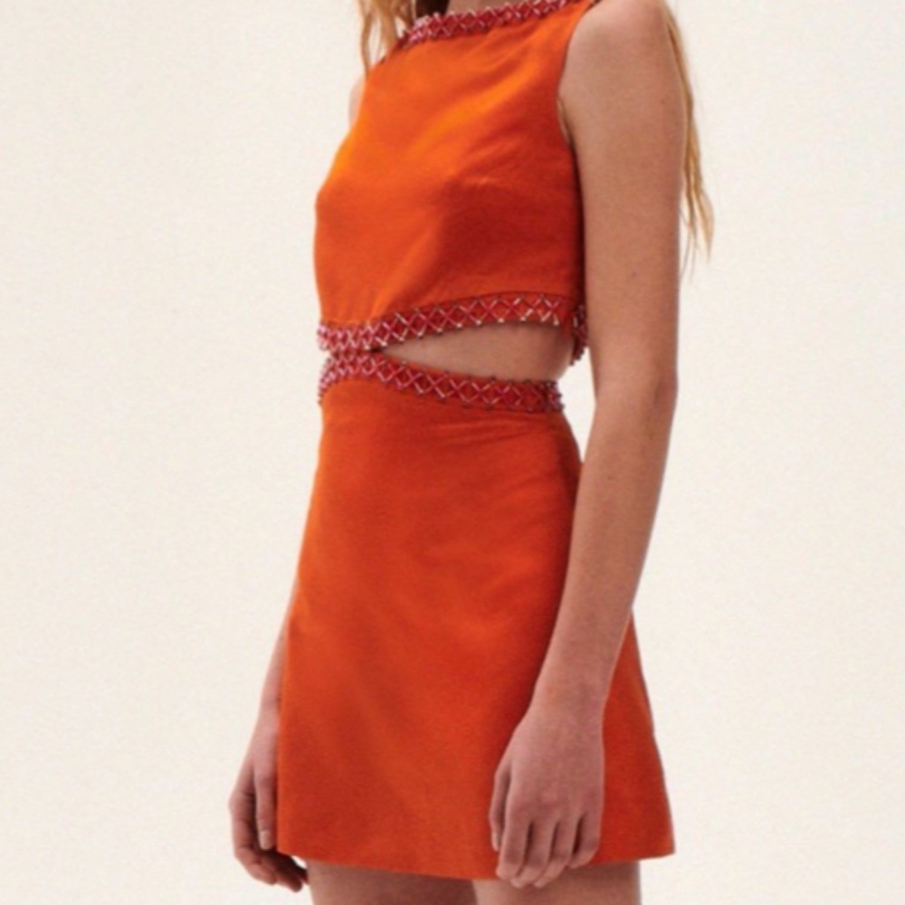 Orange, Mirae beaded mini dress